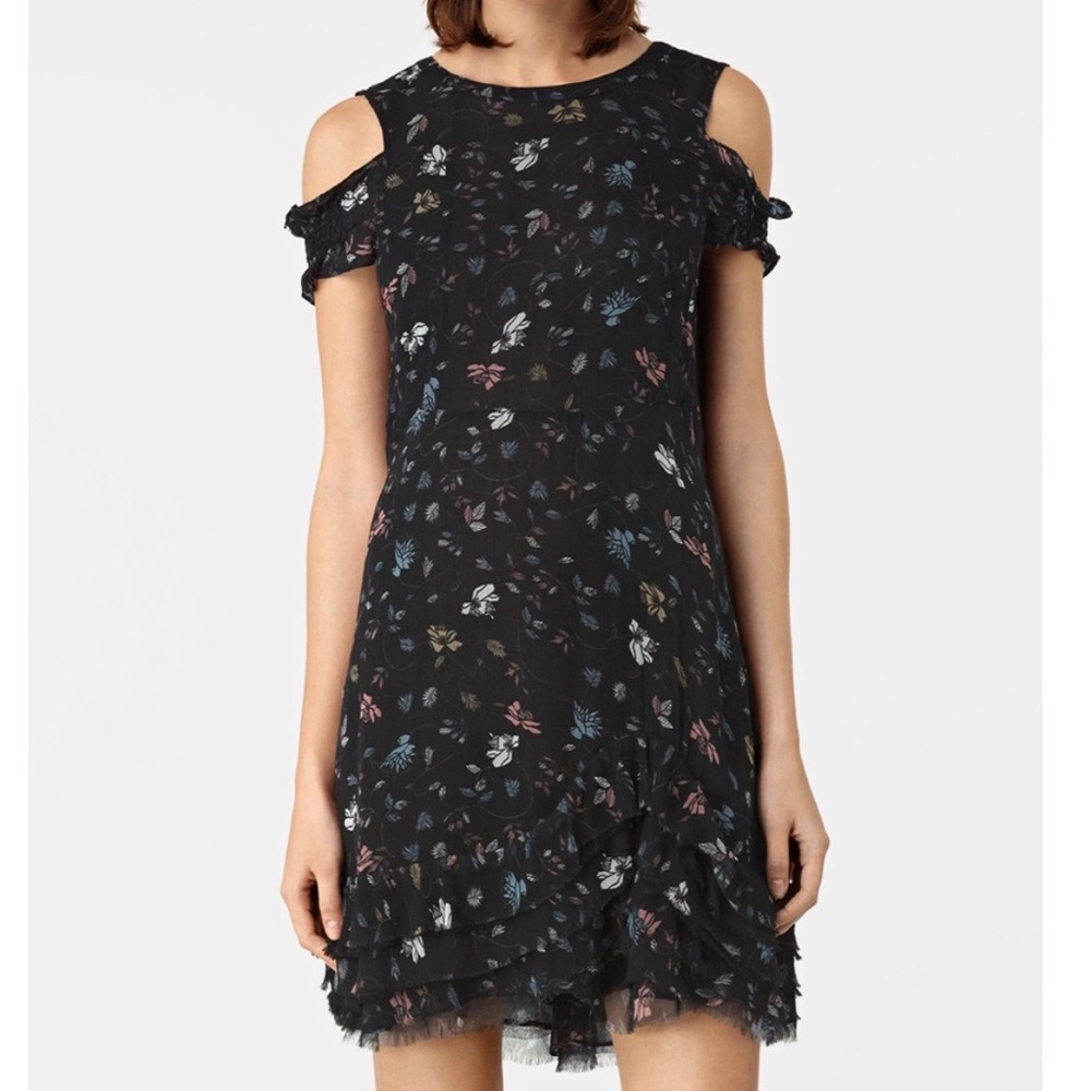All Saints Brendi Floral Mini Dress Cold Shoulder US size 6